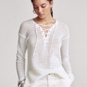 New Ralph Lauren White Lace Up Sweater XS